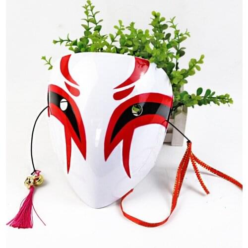 Japanese Fox Masks Full Face Hand-painted Style PVC Fox Cat Mask Cosplay Masquerade Festival Ball Kabuki Kitsune Cosplay Costume