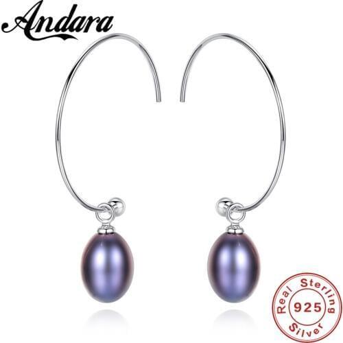 New Fashion 925 Sterling Silver Earrings Natural Freshwater Pearl Drop Earrings For Women Female Fine Jewelry