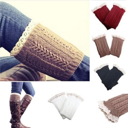 Women Winter Leg Warmers Down Boot Cuffs Lace Trim Gaiters Boot Socks Crochet Leg Warmers Short Knit Leg Girls