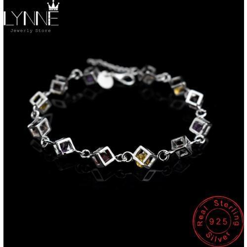 New Fashion 925 Sterling Silver Square Pendant Bracelets Cubic Zirconia Square Hand Chain Wholesale Women Jewelry Bracelet Gift