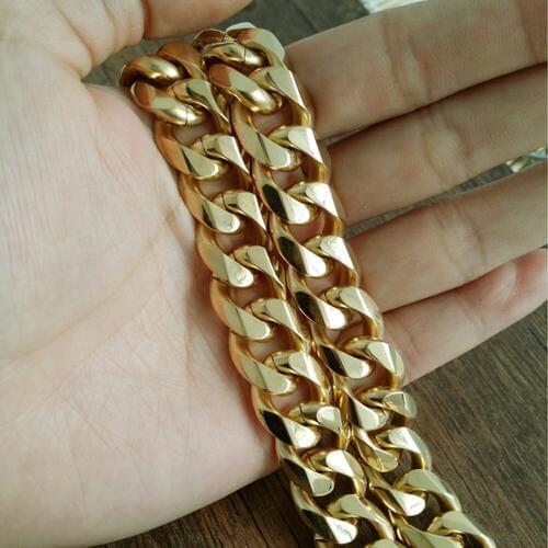 Granny Chic New 13mm 7"-40" Gold Fashion Curb Link Chain Necklace Stainless Steel Mens Jewelry High Quality