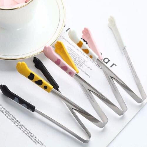 1PC Cat Paw Shape Food Tongs Cute Cartoon Meal Tongs Stainless Steel Barbecue Tongs Kitchen Gadgets Kitchen Accessories