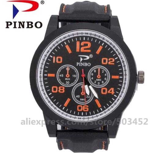 100pcs/lot Fashion Mens Watch Big Scale Erkek Kol Saat Three Eyes Silicone Belt Sport Wholesale Zegarek Męski Stoper