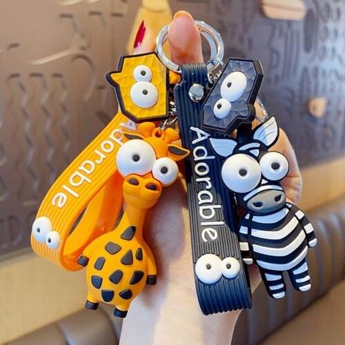 2021 New HOT SALE Ugly Cute Big Eye Giraffe Zebra Keychain Cute Elephant Key Chain Silicone Cartoon Animal Keyring Bag Pendant