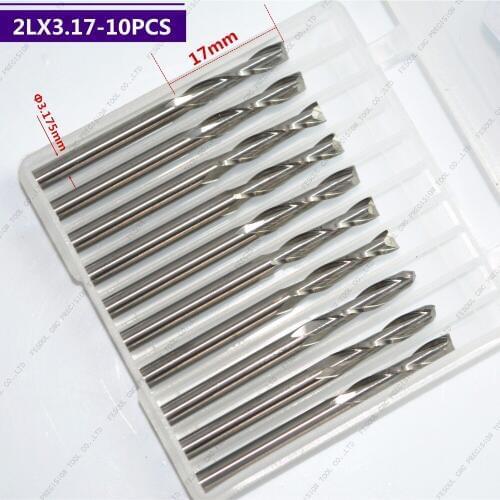 3.175mm(1/8'')*17mm,10pcs,Free shipping 2 Flutes End Mill,CNC milling Cutter,Solid carbide woodworking tool,PVC,MDF,Acrylic,wood