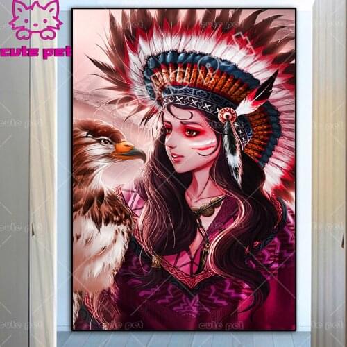 5D Diamond Embroidery Indian girl and eagle DIY full Square round drill diamond Cross stitch Rhinestones Mosaic decora puzzle