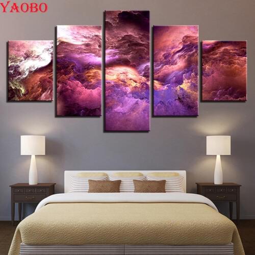 5D Diy Full Square Diamond Painting Cross Stitch Diamond Embroidery 5 Panel Colorful Clouds Landscape For Living Room Home Decor