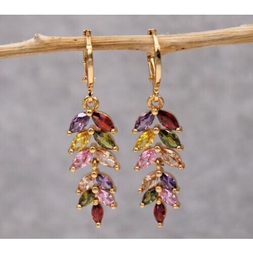 Bohemia Zircon Waterdrop Earrings Red Green Pink Stone Dangle Drop Earring For Women Jewelry Accessories Popular Wedding Gift