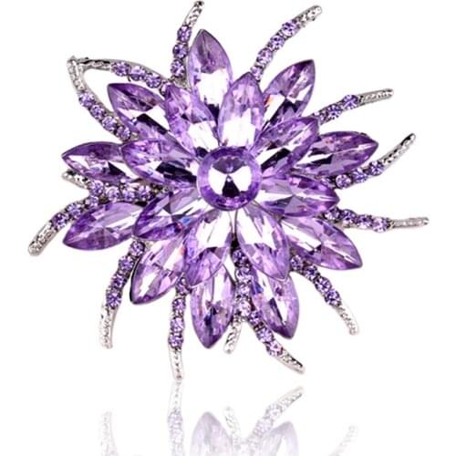 TODOX Brooch New Large Red Blue Crystal Rhinestone Brooches Wedding Flowers Pins For Women Fashion Jewelry Clothes Accessories