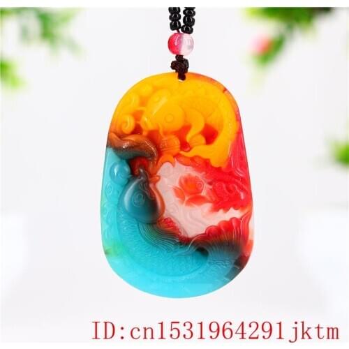 Colour Jade Carp Pendant Necklace Natural Jewelry Carved Gifts Women Chinese Charm Fashion Men Amulet for Jadeite