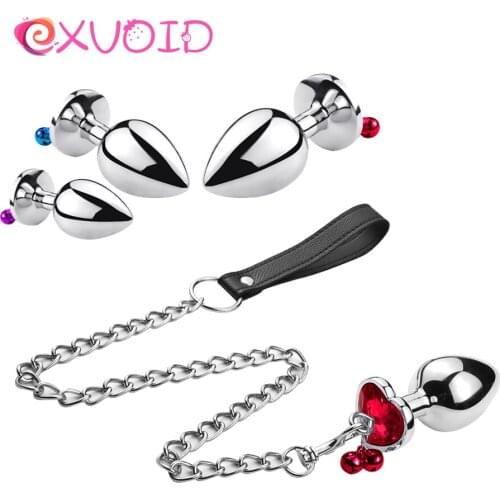 EXVOID Butt Plug Erotic Beads Bell Anal Plug Crystal Jewelry Base Traction Chain Metal Prostate Massager Sex Toys for Women Men