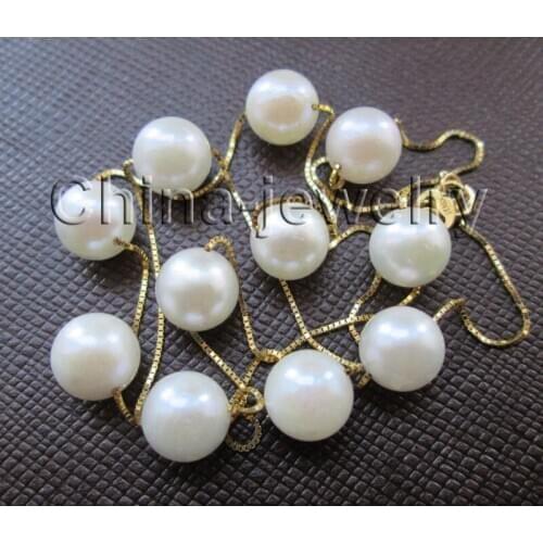 HOT## Wholesale FREE SHIPPING AAA 18 " 7.5mm natural perfect round sea water akoya pearl necklace - gold