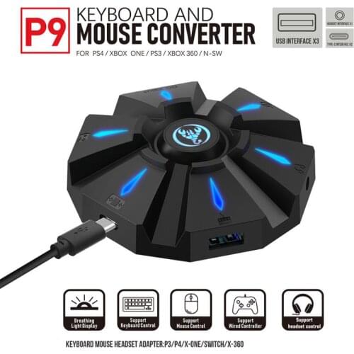 HXSJ/P9 Controller Gaming Keyboard Mouse Converter Adapter For PS4 / PS3 / Xbox One / Xbox 360 / Switch Consoles / Pc / Headset