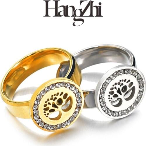 HANGZHI 2021 New European and American retro fashion diamond life tree stainless steel ring mens womens girls fashion jewelry