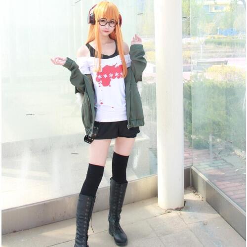 Anime Cosplay Persona 5 Cosplay Costume Futaba Sakura Uniforms Jacket+T-shirt+Shorts+Belt+Stockings+Glasses for Halloween Party