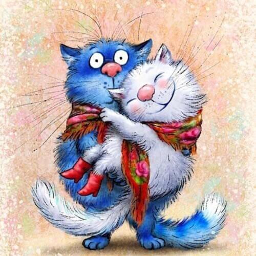 DIY Square Diamond Painting Cross Stitch Needlework Blue White Cat 5D Diamond Embroidery Diamond Mosaic Square Kits Home Decor