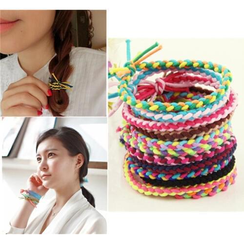 10pcs Cute Twist Handmade Colorful Hairband Hair Rope Ponytail Elastic Holders Hair Accessories Girl Women Rubber Band Tie Mix