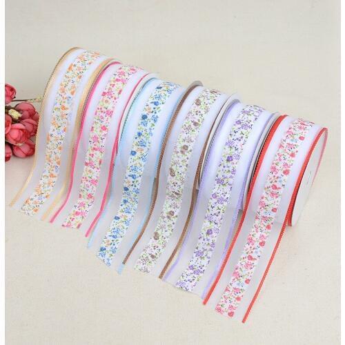 Organza Ribbon Printed Flower 38mm High Quality DIY Lace Edge Clothing Applique Gift Wrapping Hair Accessories BBXU-133