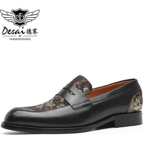 DESAI Male Loafer Top Quality Lofers Shoes Men Otiginal Genuine Leather Fashion Italian Casual Chinese Style Embroidery 2021