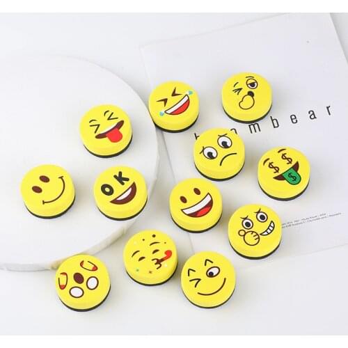 EVA Magnetic Whiteboard Eraser Smiling Face Circular EVA Felt Blackboard Eraser Lovely Childrens Teaching Sponge Erasers