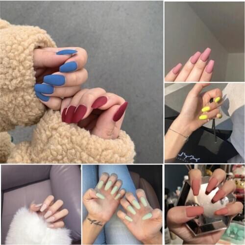 Multiple pure color matte ballet false nails 24pcs American punk style lady full nail tips cute fake nails middle-long size