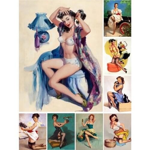 Pin Up Girl Retro Posters 5D Diy Full Square and Round Diamond Painting Embroidery Cross Stitch Kit Wall Art Club Home Decor