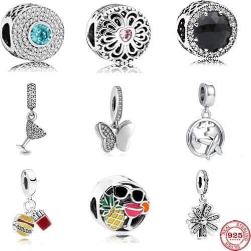 New butterfly cup airplace popcorn pendant Beads fit Original Pandora Charms Silver 925 Bracelet DIY Women Jewelry accessories