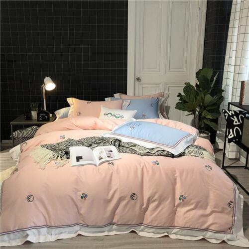 New 100% Egyptian Cotton Luxury Royal Bedding set pink Blue Queen King size Embroidery Quilt/Duvet cover Bedsheet set