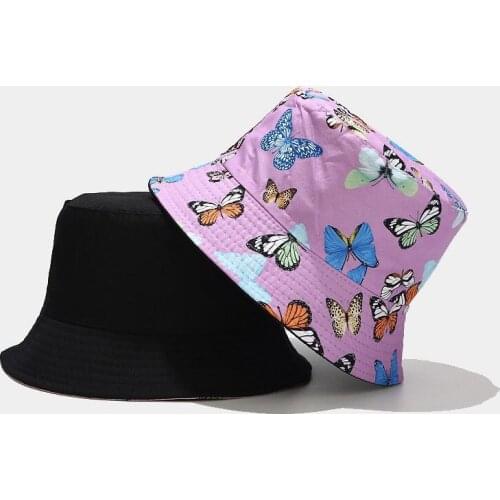 Butterfly print Bucket Hat Summer Women‘s Hat Cotton Hats Hip Hop Cap Summer Soft Fishing Sun Hat Panama Men