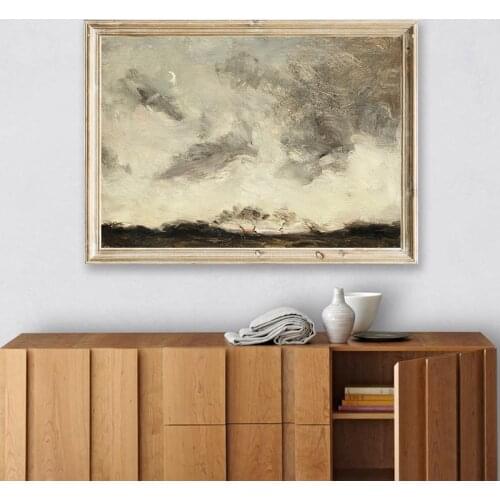 Moody Cloud Landscape Oil Painting Art Prints Rustic Poster Wall Picture Countryside Antique Canvas Painting Living Room Decor