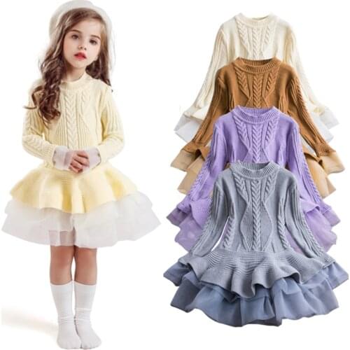 Xmas Party Dress for Girls 3-8y Christmas Wear Girl Warm Dresses Elk 2021 Sweater Autumn Winter Fall Sleeve New Year Costumes