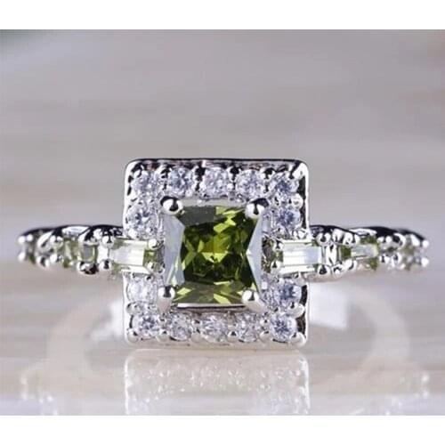 Silver Plated Ring Geometric Square Crystal Zircon Rings for Women Classic Wedding Engagement Anniversary Gift Jewelry Wholesale