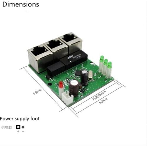 Fast switch mini 3 port ethernet switch 10 / 100mbps rj45 network switch hub pcb module board for system integration module