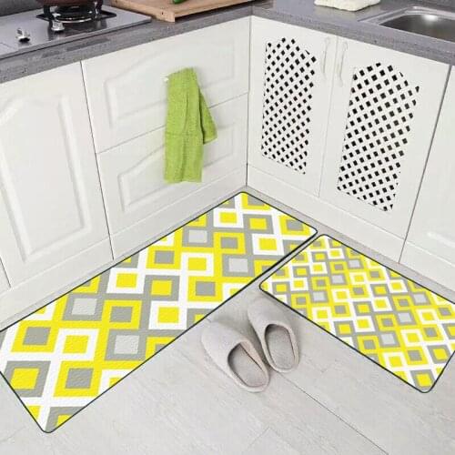 Nordic wind geometry fashion blue green bright yellow grey grid triangle kitchen entry non-slip mat bedroom bedside blanket
