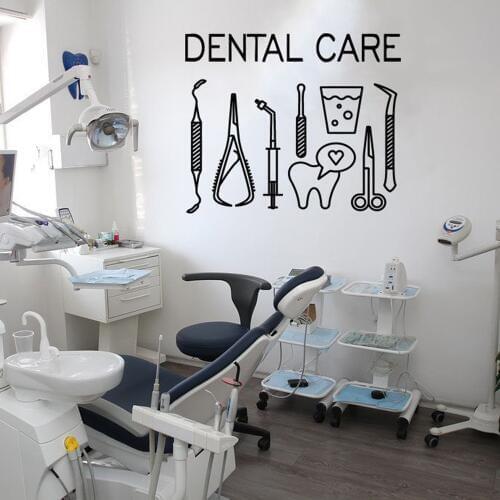 Dental Clinic Wall Decal dental care tools vinyl Wall Stickers Teeth clinic Removable PVC Decor for wall glass windows G578