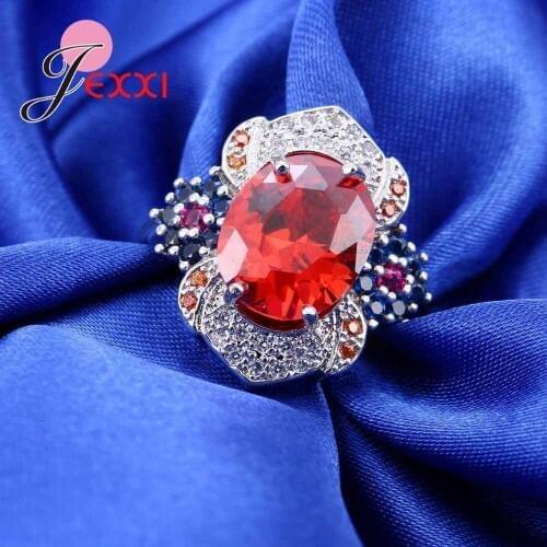 Bridal Wedding 925 Sterling Silver Band Rings For Woman Fashion Colorful Cubic Zirconia Anniversary Finger Ring Jewelry