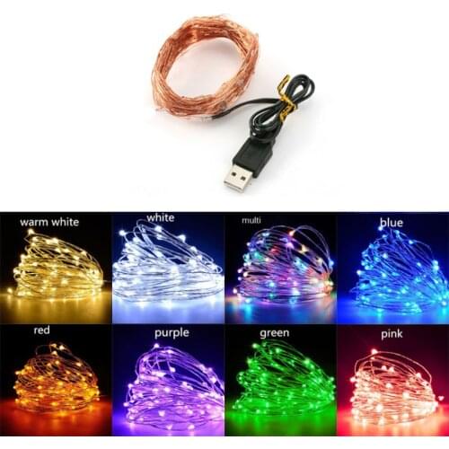 200/100/50leds USB Power Copper Wire LED Light String Waterproof Fairy Garland Christmas Holiday Wedding Decoration Home Decor