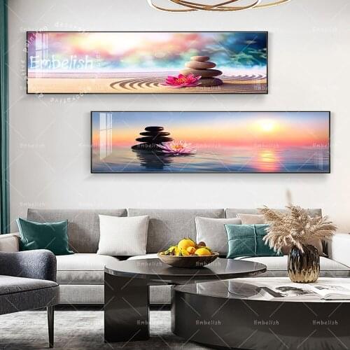 Embelish Still Life Sunset Waterlily And Zen Stones Landscape Wall Art Picture For Living Room Modern Home Decor Canvas Painting
