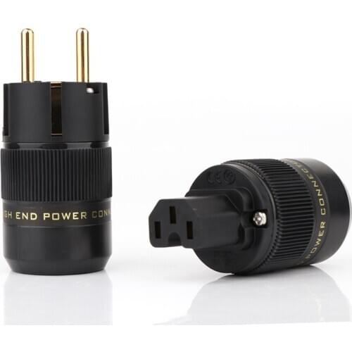 Pair GE+GC Unprint High End 24K Gold Plated Schuko AC power plug+IEC power connector