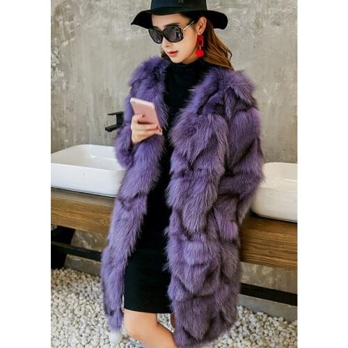 New fashion genuine real natural fox fur coat womens X-long jacket ladies V-neck warm winter outwear custom any size