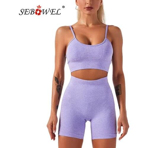 SEBOWEL Casual Sport Womens Two Pieces Sets Summer Bras Top + High Waist Shorts Running Fitness Tank Tops Tracksuit Clothes