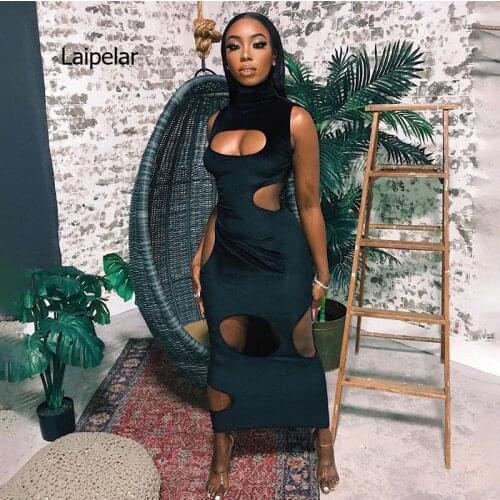 Fashion Design Round Neck Sleeveless 2021 Spring New Personality Hollow Out Sexy Nightclub Dress