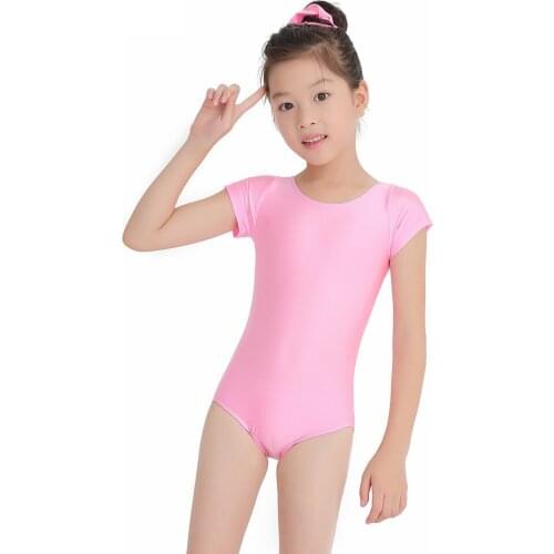 Speerise Girls Short Sleeve Dance Leotard For Gymnastics Child Stretchy Scoop Neck Pink Ballet Leotards Working Out Wear