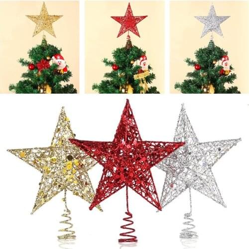 Gold Glitter Christmas Tree Topper Star Christmas Decorations for Tree Xmas Tree Top Navidad Ornaments New Year Decor Natal Noel