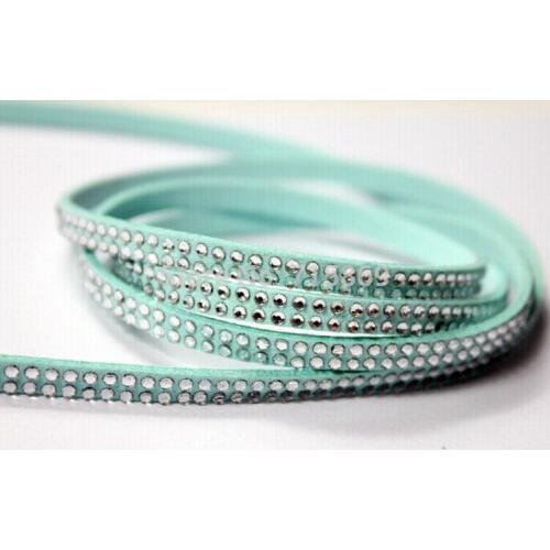 Free Ship 100 Meterse 5mm*1.5mm Mint Green Flat Faux Suede Leather Cord With Two Lines Silver Studs