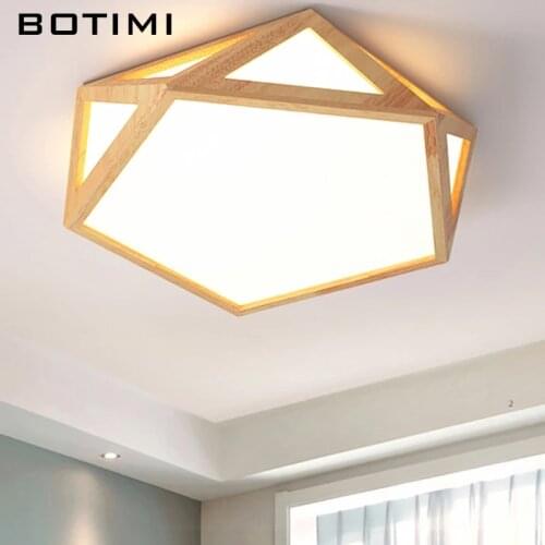 BOTIMI Geometric Shapes Wooden LED Ceiling Lights Regular Pentagons Modern Surface Mounted Bedroom Lamps Wood Indoor Lighting