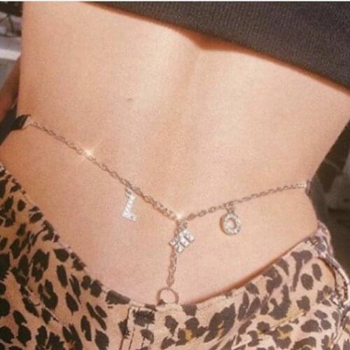 12 Constellation Metal Rhinestone Chain Thong with Letters Belly Chain Waist Belt Waistband Body Jewelry Accessories for Women