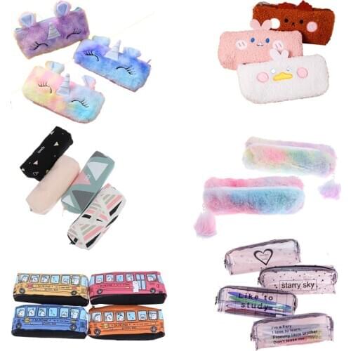Unicorn Plush School Pencil Case for Girl Boy Cartridge Pencilcase Cute Korean Pencase Bag Large Penal Back to School Stationery