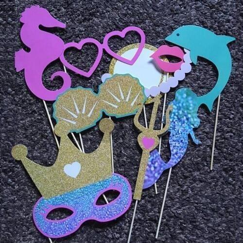 Chicinlife 10Pcs/bag Mermaid Photo Booth Props Birthday Party Baby Shower Girls Favors Wedding Mermaid Party Decoration Supplies