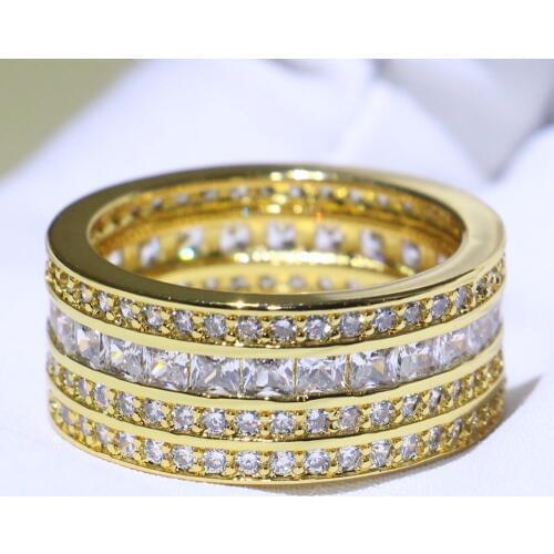 Choucong Classical Stunning Jewelry 925 Silver&Gold Fill Four Row 5A Cubic Zirconia Princess CZ Stack Engagement Band Ring Gift